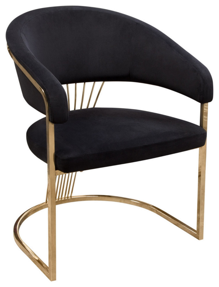 Emy 26 quotCantilever Barrel Dining Chair  Black Velvet Upholstery  Gold   Dining Chairs   by VirVentures  Houzz