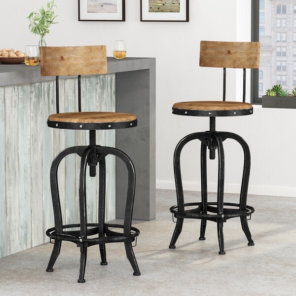 Ximen Modern Industrial Firwood Adjustable Height Swivel Barstools (Set of 2) by Christopher Knight Home