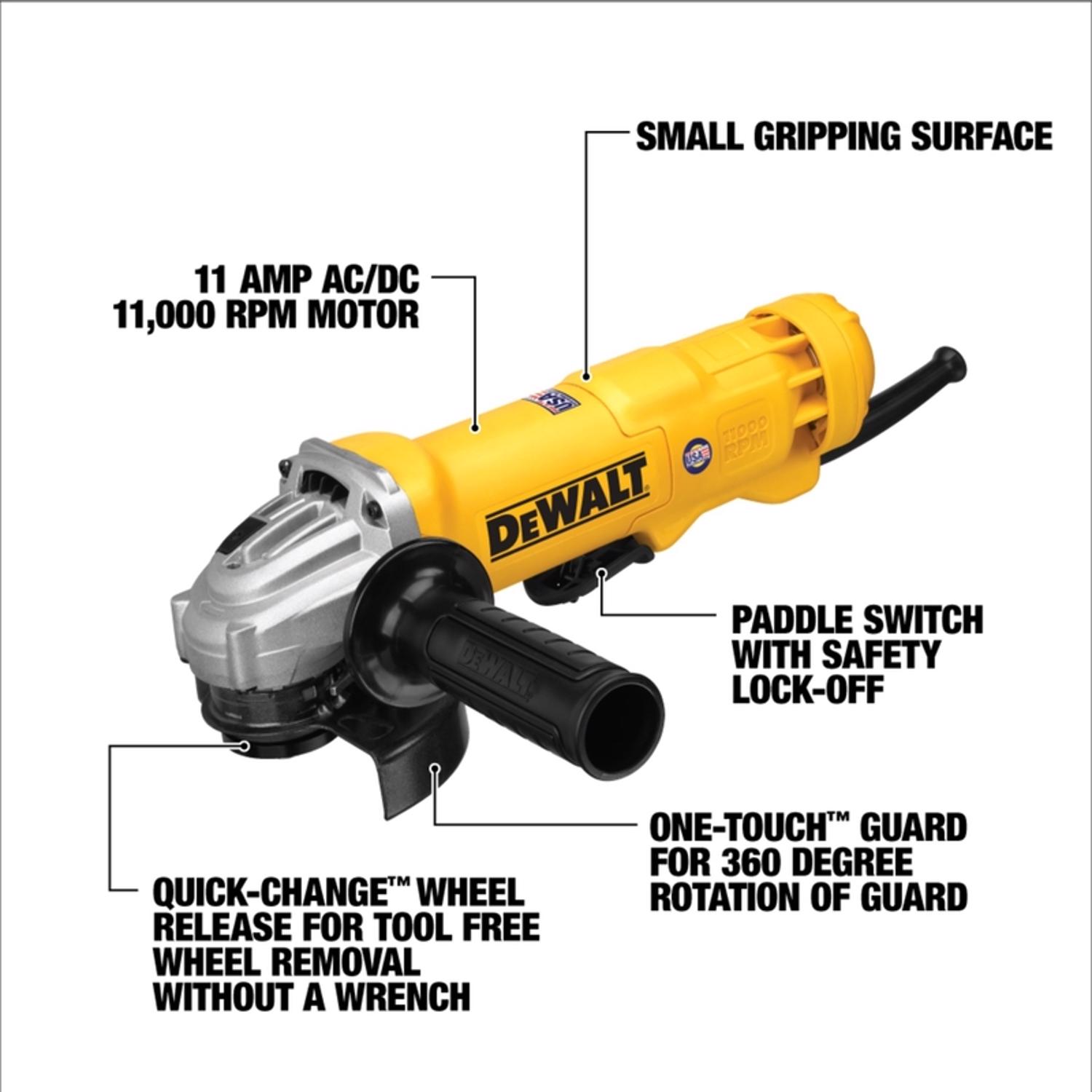 DW 120 V 11 amps Corded 4-1/2 in. Small Angle Grinder