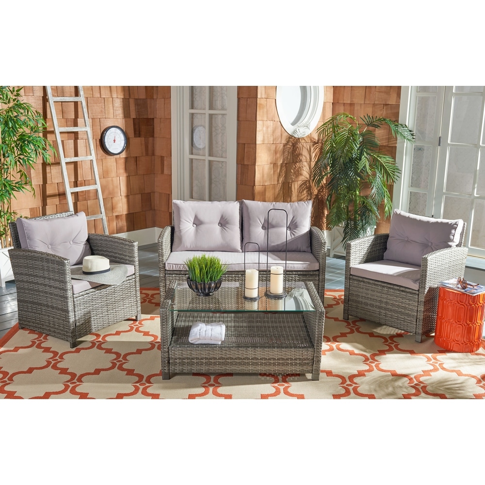 SAFAVIEH Outdoor Vellor 4 Piece Conversation Patio Set.