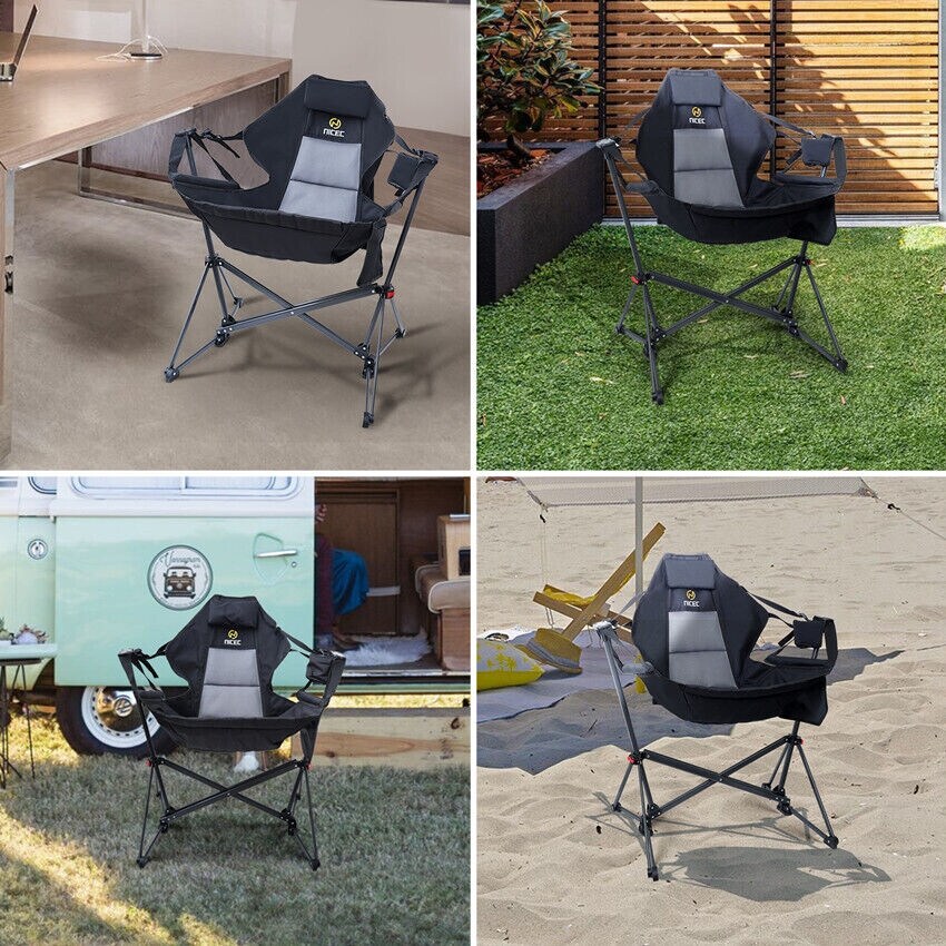 Hammock Camping Chair  Swing Chair  Folding Rocking Chair  Camping Chair  High Back with Stand  Cup Holder  Heavy Duty