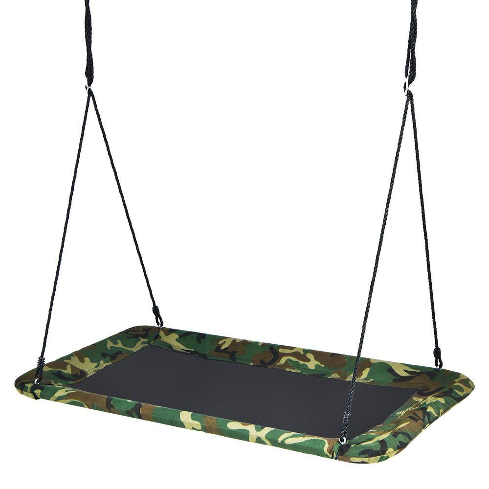 Gymax 60 in. Green Kids Giant Tree Rectangle Swing 700 lbs. wAdjustable Hanging Ropes Camo GYM08276