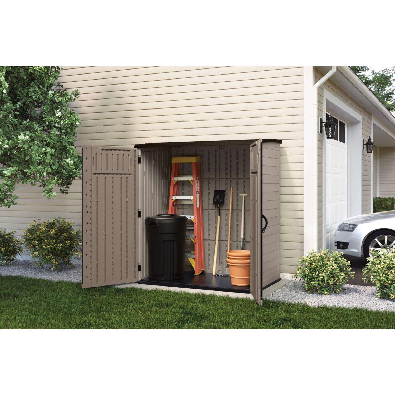 Suncast 6 ft. x 3 ft. Resin Vertical Pent Storage Shed with Floor Kit