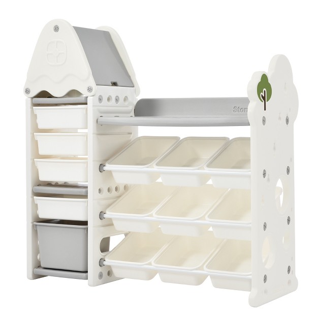 Kids Toys Storage Organizer With 14 Bins Multifunctional Kids Bookcase Modernluxe