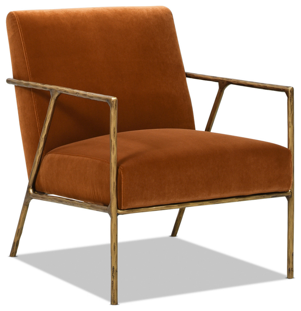 Aerin 24.5 quotHammered Brass Accent Arm Chair  Burnt Orange   Contemporary   Armchairs And Accent Chairs   by Jennifer Taylor Home  Houzz