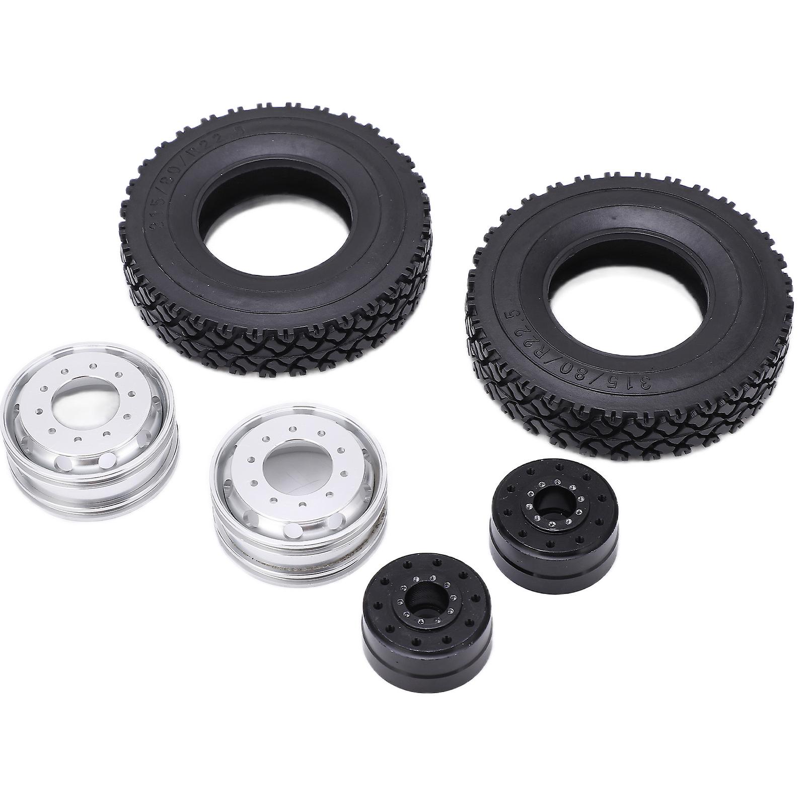 2pcs Metal Alloy Front Hub With Rubber Tires For Tamiya 1/14 Rc Trailer Tractor Truck Carblack