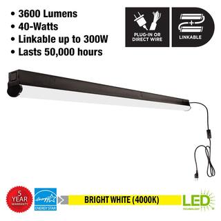 Commercial Electric 4 ft LED Garage Workshop Linkable Matte Black Ceiling Strip Light Plug-In or Hardwire 3600 Lumens 4000K (8-Pack) 556141411-8PK