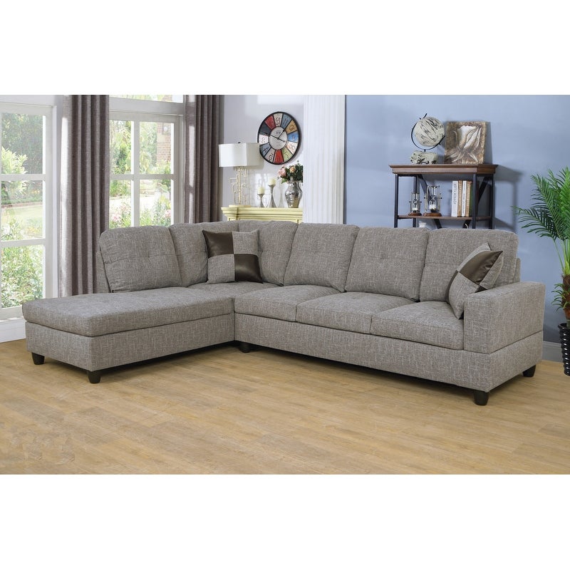 2 Piece Light Grey Linen Sectional Sofa Set - Sofa and Chaise