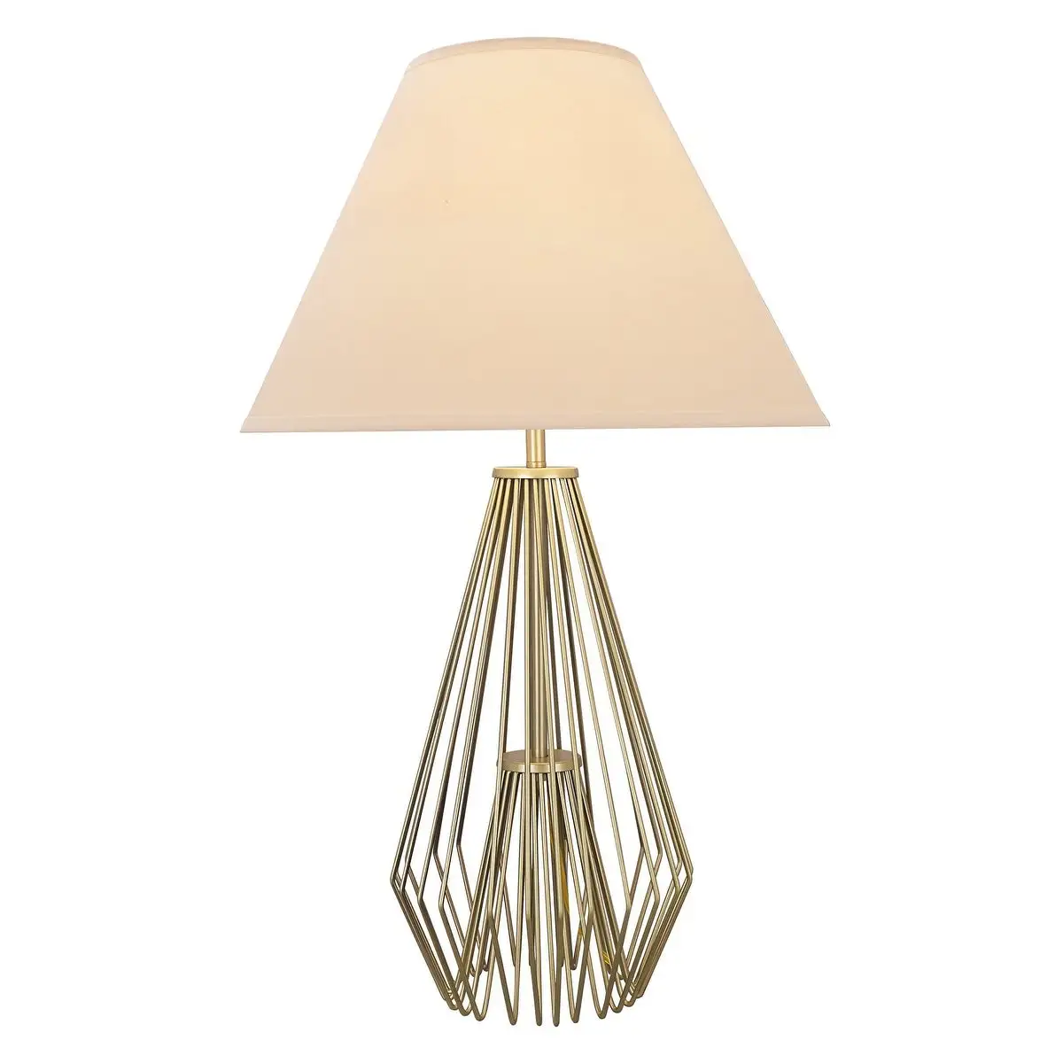 Caged Pattern Metal Table Lamp with Flared Empire Shade， Beige and Golden - Dimension 29 H x 12 W x 12 L Inches