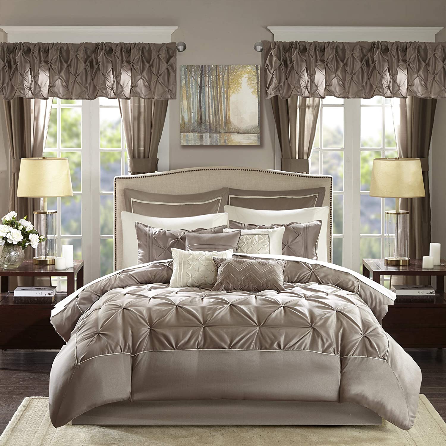 Master Bedroom 24 Piece Room-in-a-Bag Faux Silk Comforter Set Bedding Curtains Pillows