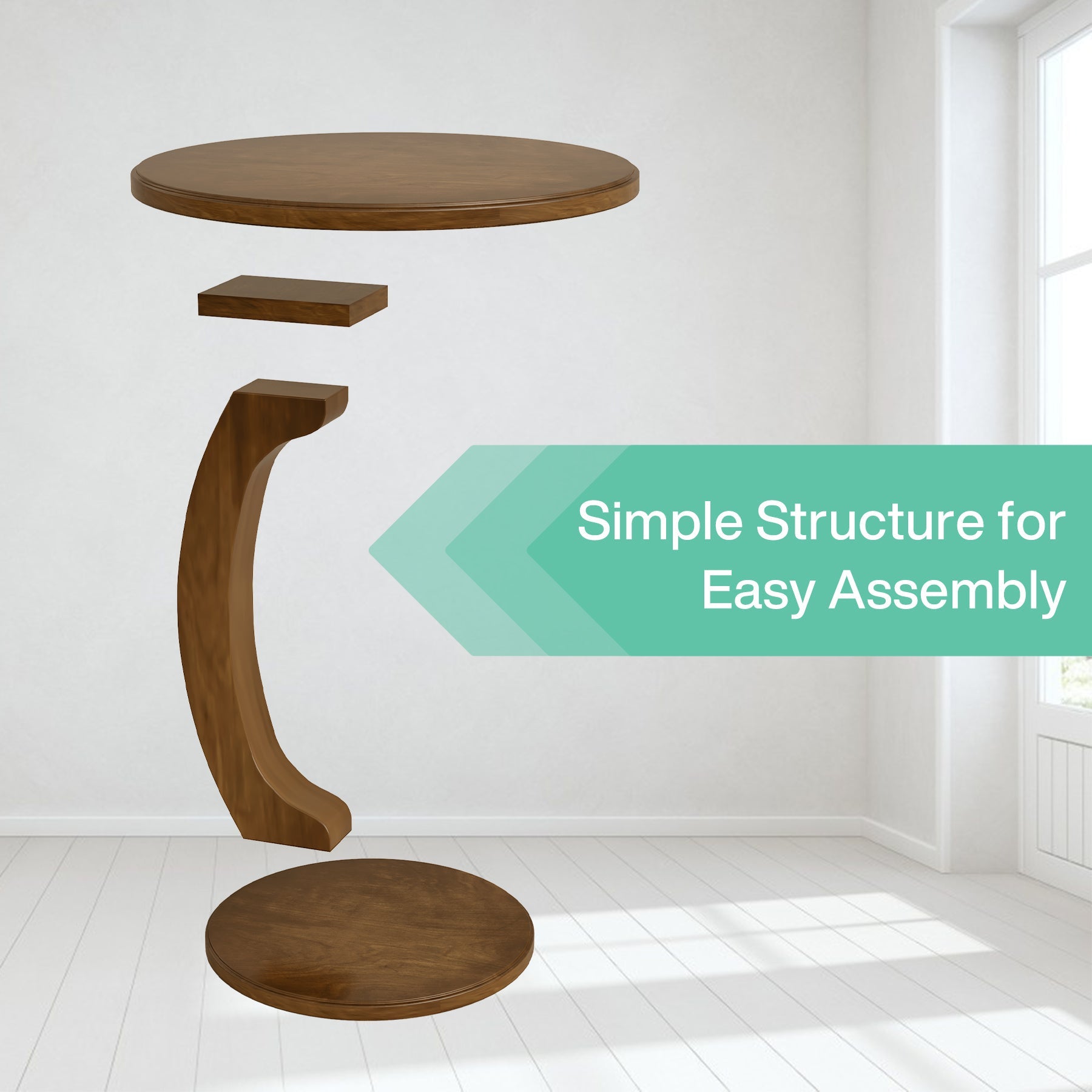 C-Shaped End Table, Round Solid Wood Side Table for Living Room