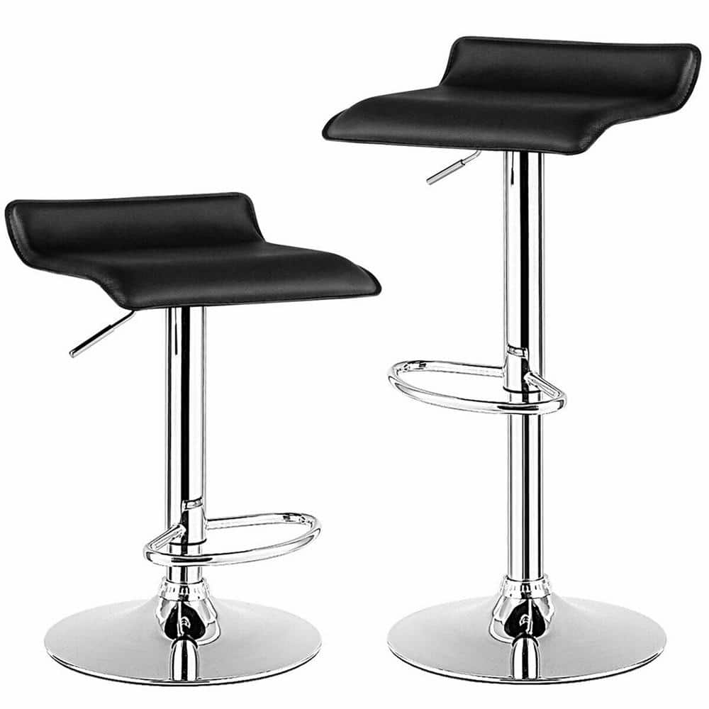 Gymax 34 in. Swivel Bar Stool Backless Metal PU Leather Adjustable Kitchen Counter Bar Chairs Black (Set of 4) GYM05656