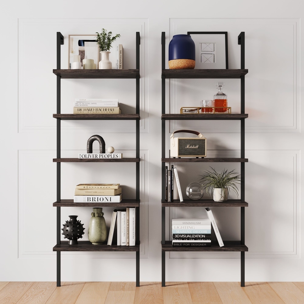 Nathan James Theo 5 Shelf Ladder Bookcase Wood with Metal Frame