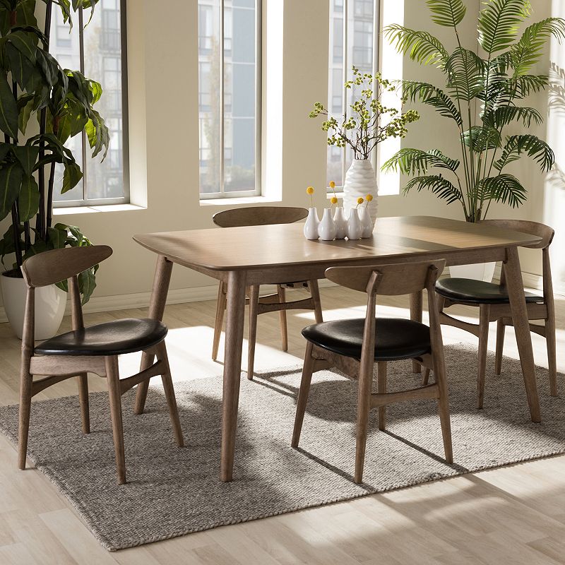 Baxton Studio Edna Mid-Century Modern Dining Table and Chair 5-piece Set