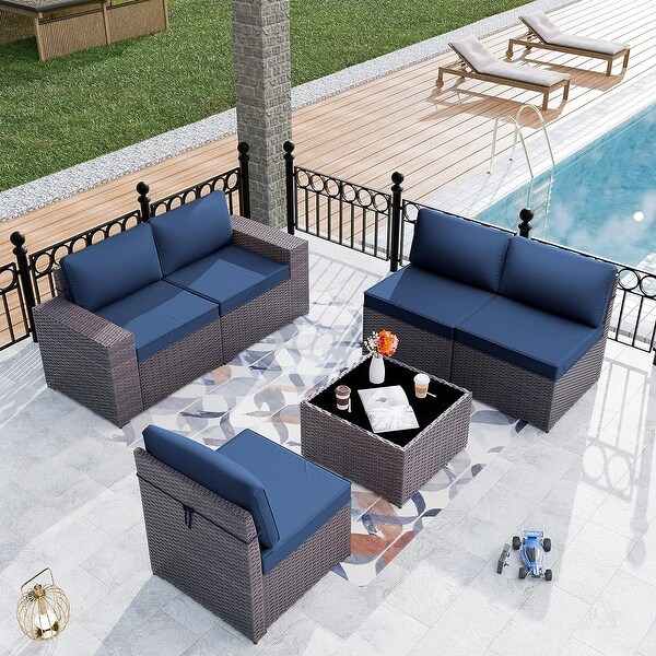 Kullavik Patio Furniture Set Sofa 6Piece Wicker Sectional Sofa Set，Outdoor Furniture Rattan Patio Sofa Conversation Set