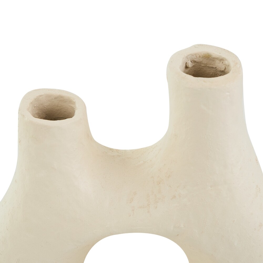 Beige Paper Mache Abstract Rounded Vase with Double Openings