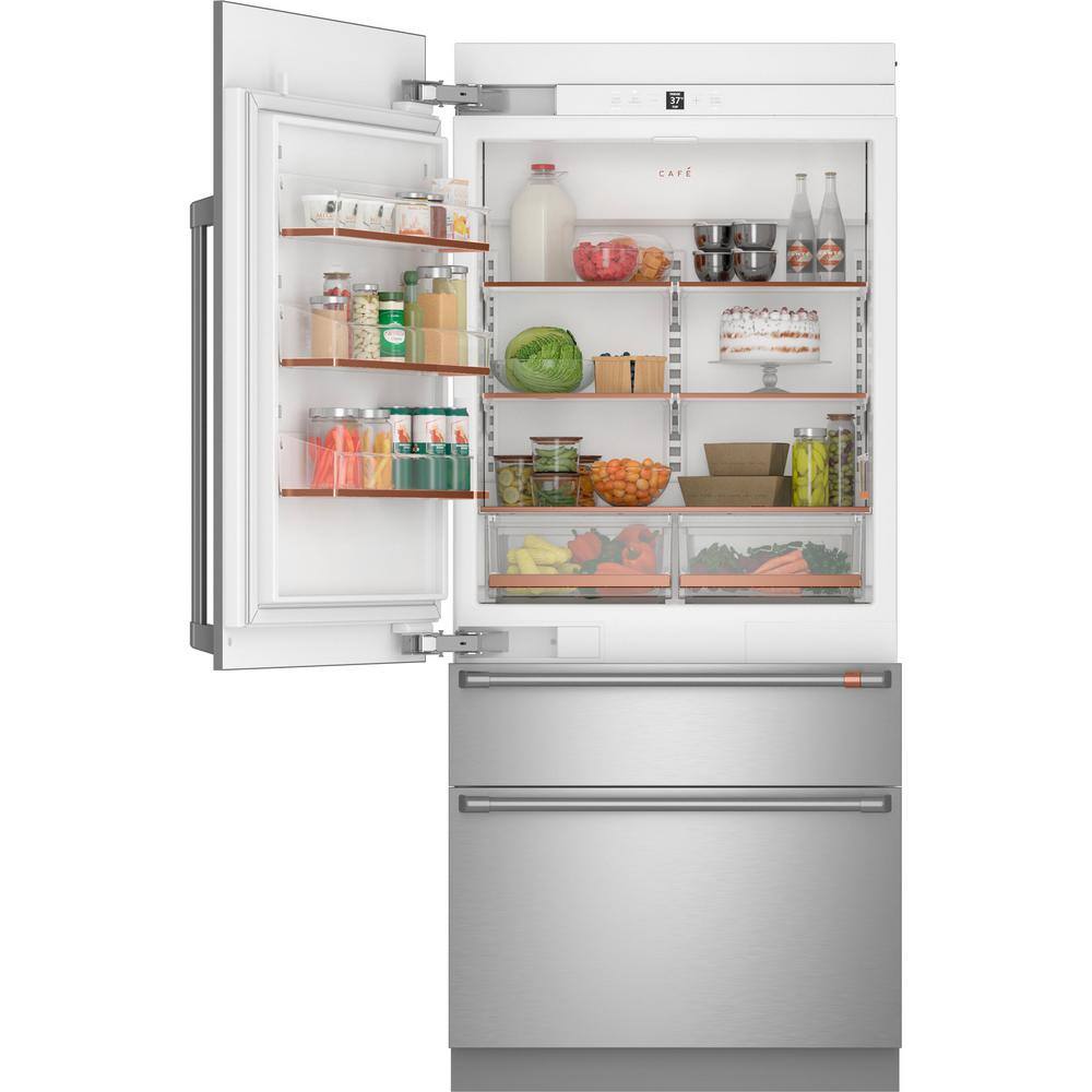 Cafe 36 in. 20.1 cu. ft. Built-In Bottom Freezer Refrigerator in Stainless Steel with Convertible Middle Drawer LH Swing CIC36LP2VS1