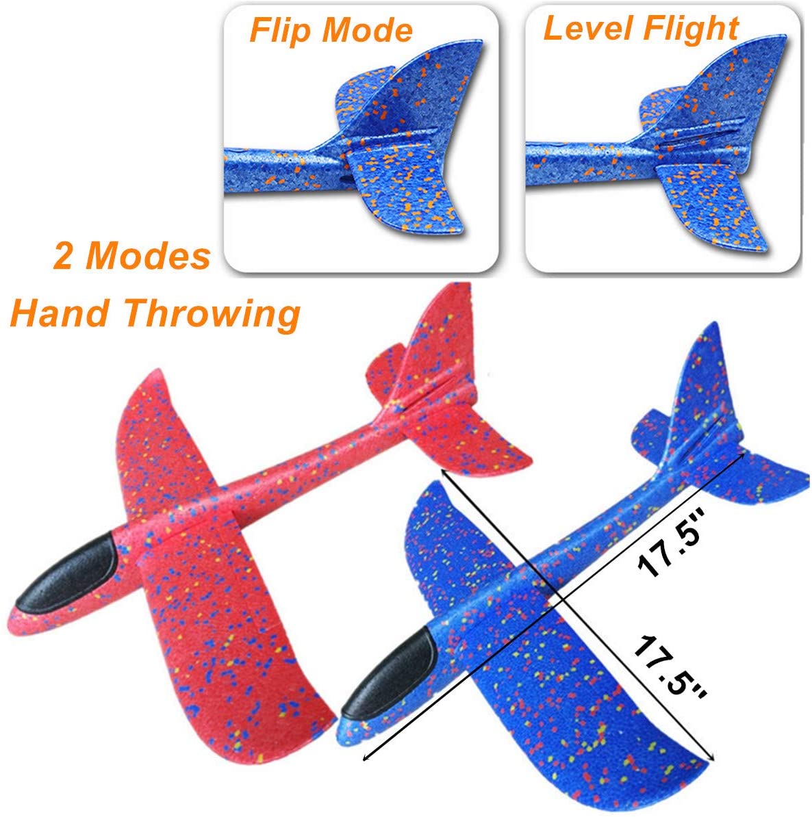 2 Pack Glider Plane Toys， 17.5 Large Throwing Foam Airplane， Dual Flight Mode Flying Toy， The Best Outdoor Sport Toy Gifts for Kids