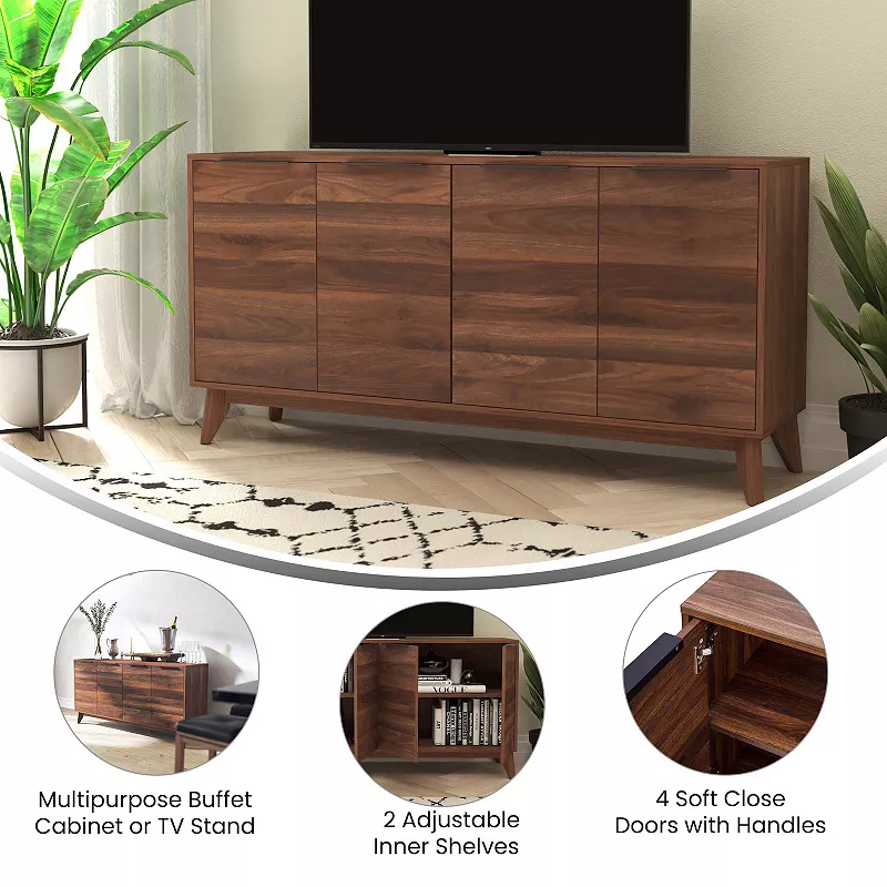 Flash Furniture Hatfield Mid-Century Modern Buffet Sideboard Storage Cabinet