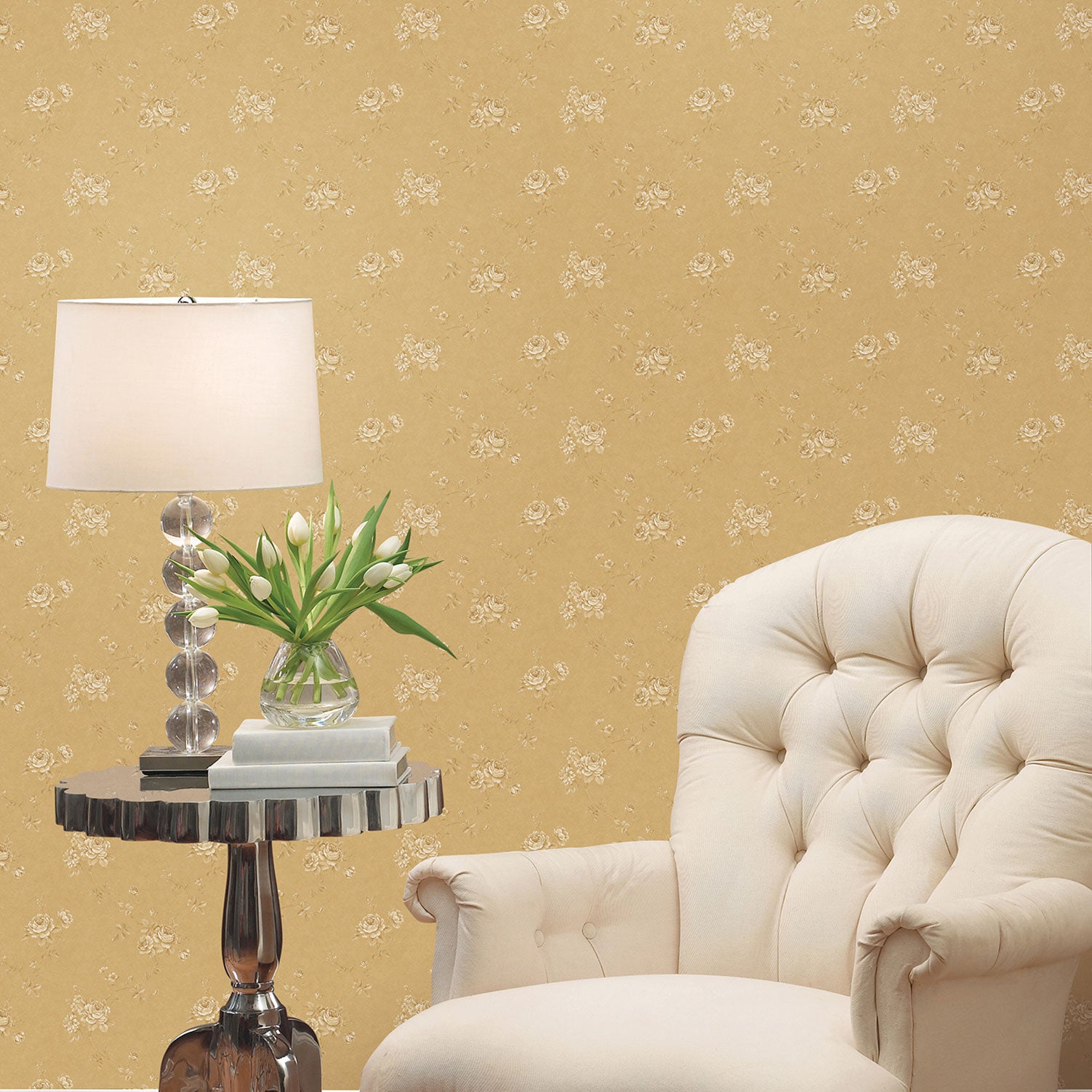 Rose Trail Gold Wallpaper from the Palazzo Collection