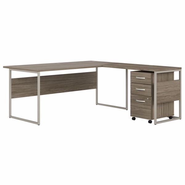 Bush Business Furniture Hybrid 72W x 36D L Shaped Table Desk with 3 Drawer Mobile File Cabinet in Modern Hickory