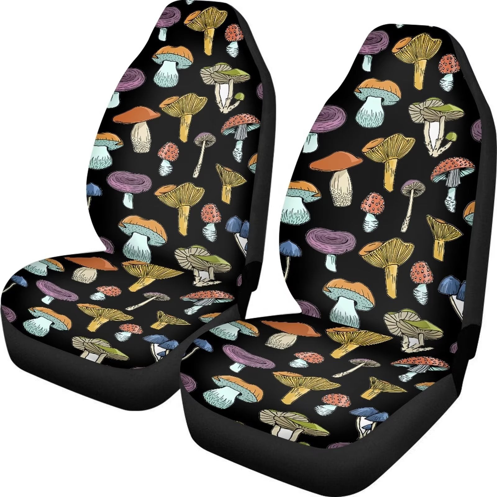 FKELYI Mushrooms Front Car Seat Covers Set of 2，Washable Front Car Seat Covers for Ladies Men，Soft Front Seat Backrest Accessories，Universal Fit for Almost Cars SUVs Trucks Vans