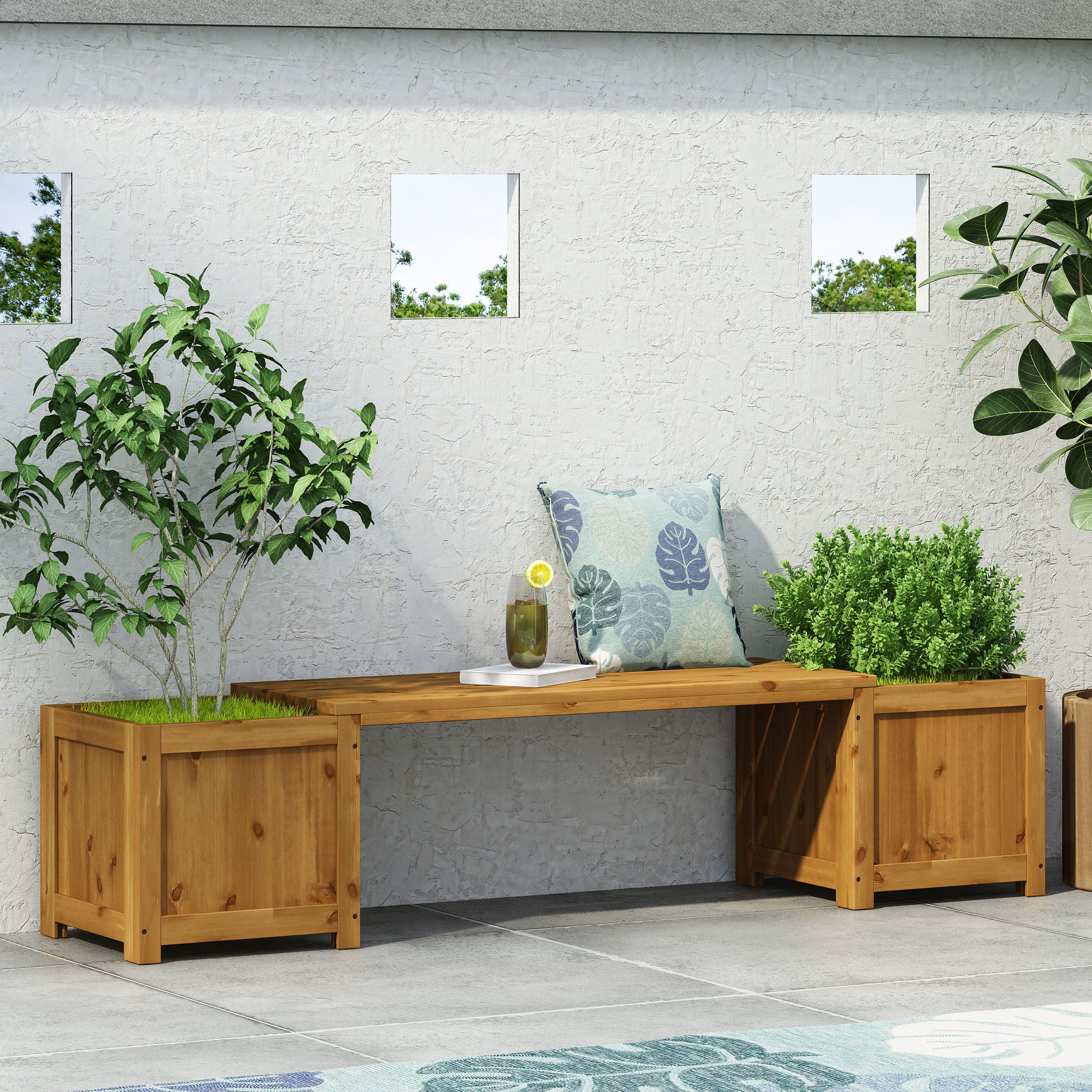 Skyline Outdoor Pine Wood Planter Bench