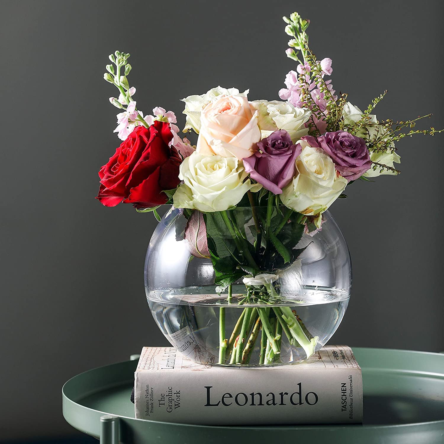 Glass Bubble Bowl， Fish Bowl， Globe Vase Center Piece， Round Flower Vase (8X5.65 Inch 1pc)