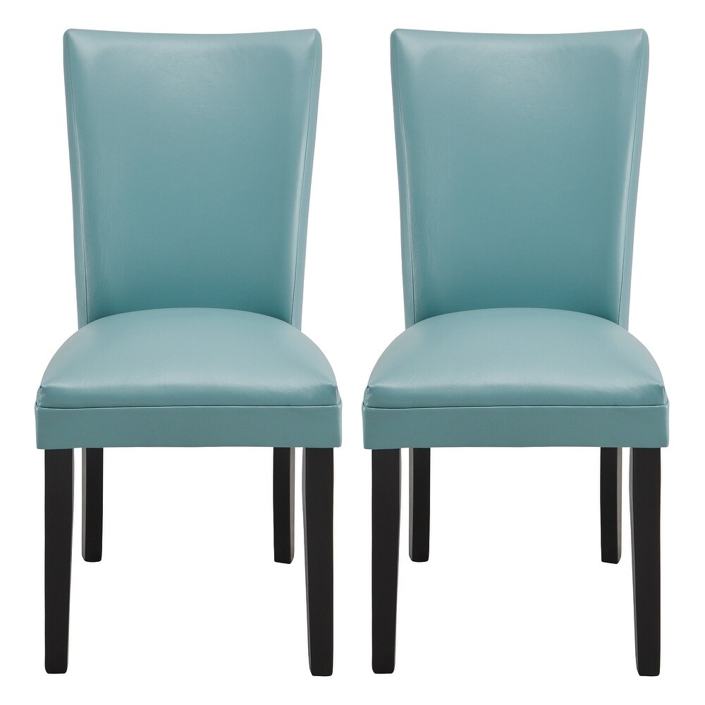 Set of 2 Light Blue Leather Upholstered Side Wood Chair  with Natural Wood Grain  Dining Chair  with Streamlined Design Style