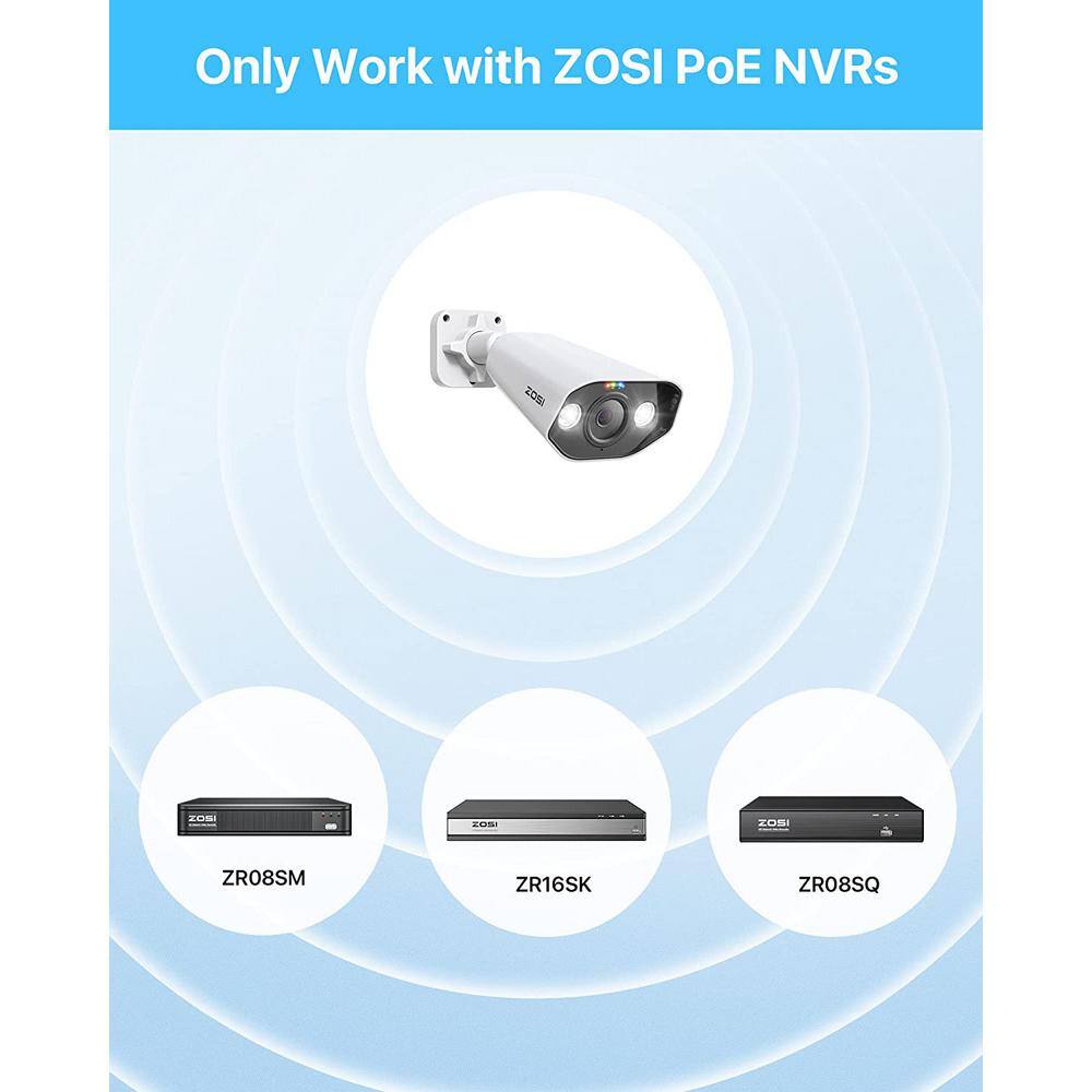 ZOSI ZG1825E ZG1825A 5MP PoE Wired IP Outdoor Home Security Camera 2-Way Audio Only Work with Same Brand NVR 2IPC-1825A-W-C