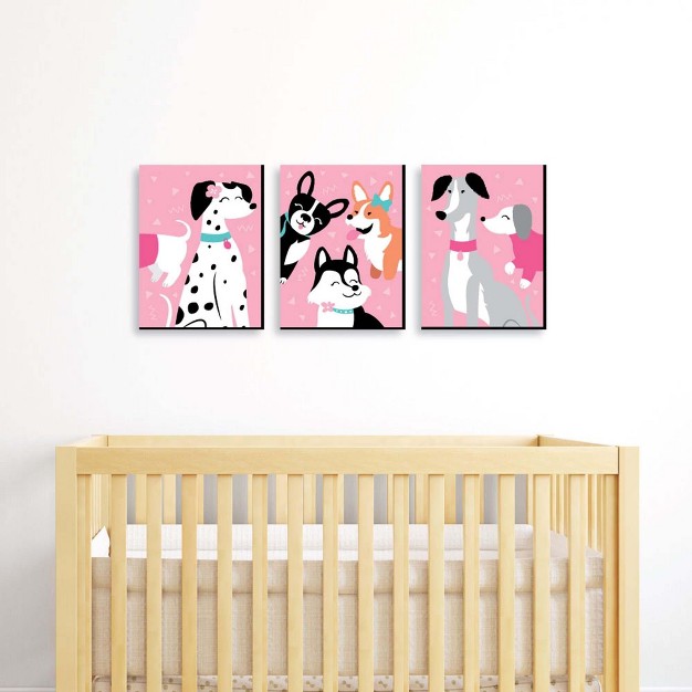 Big Dot Of Happiness Pawty Like A Puppy Girl Pink Dog Nursery Wall Art And Kids Room Decorations Gift Ideas 7 5 X 10 Inches Set Of 3 Prints