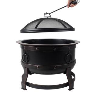 Pleasant Hearth Killian 28 in. Round Steel Fire Pit in Rubbed Bronze with Cooking Grid OFW307R