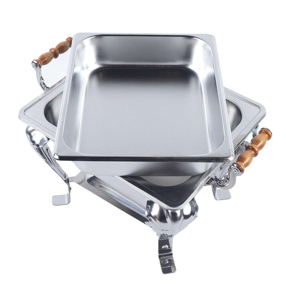 OUKANING Chafing Dish Half Size Food Warmer Stainless Steel Container with Wooden Handle