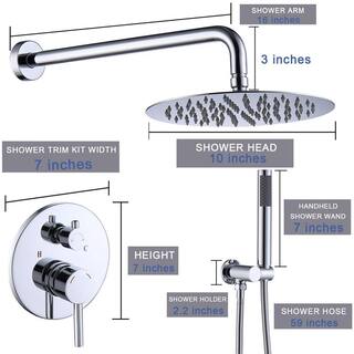 GIVING TREE 1-Spray 10 in. Round Rainfall Shower Head and Handheld Shower Head in Chrome XLHDDFAR0002