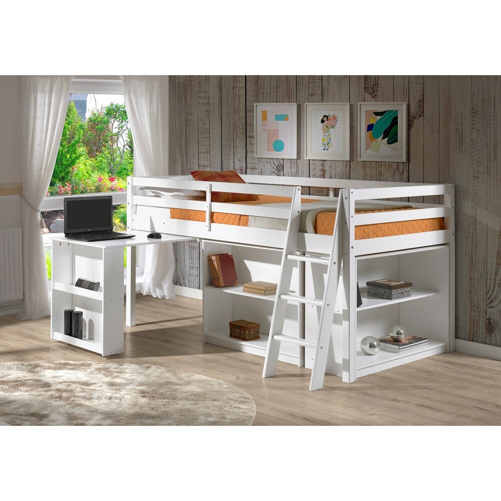 Roxy Solid Wood Junior Loft Bed with Desk  Shelving  and Bookcase