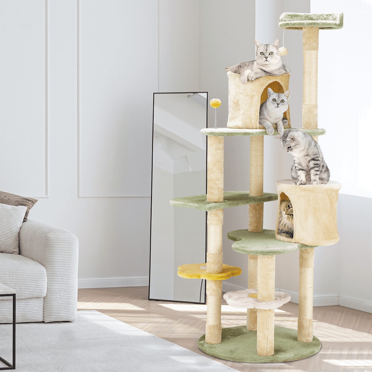 Erommy Flower Cat Tree Tower, Heavy Duty Anti-Scratch Cats Furniture, Multi-Level Cat Condo Activity Center Kitten Play House