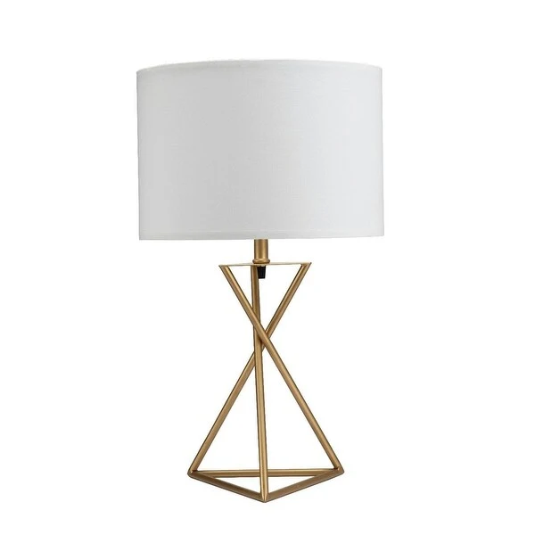 Contemporary Gold Geo Table Lamp with White Shade - Medium