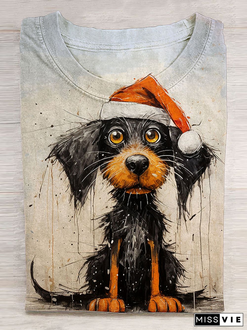 Christmas Dog Print Long Sleeve T-Shirt