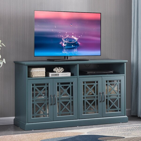 Wooden TV Console， Storage Buffet Cabinet， Sideboard with Glass Door and Adjustable Shelves for Living Room