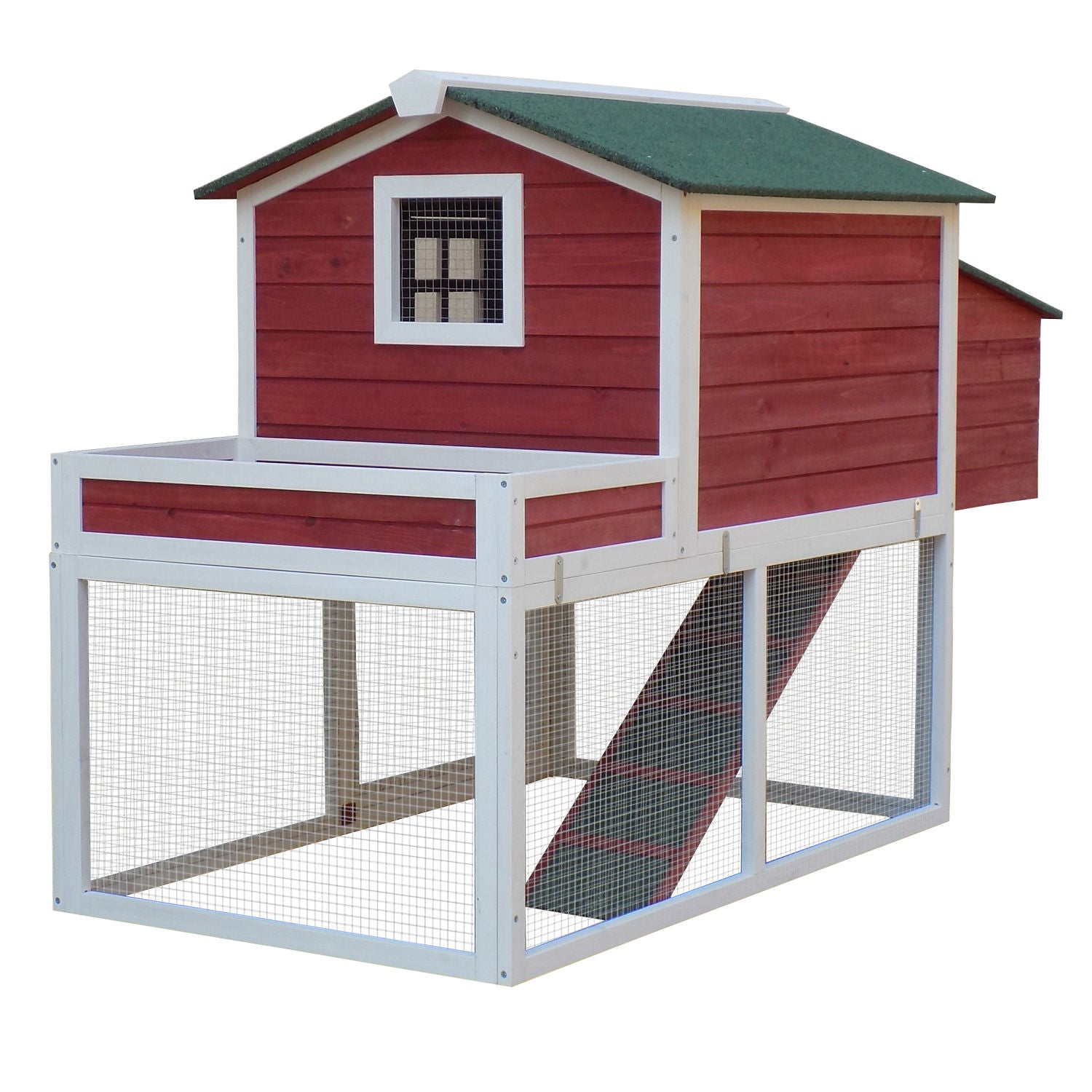 Pawhut 63 Wooden Backyard Chicken Coop With Garden Box， Run Area， Nesting Box， Red