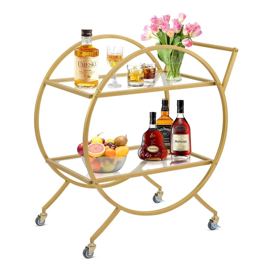 Round Bar Cart  Bar Serving Cart  Rolling Metal Wine Liquor Cart