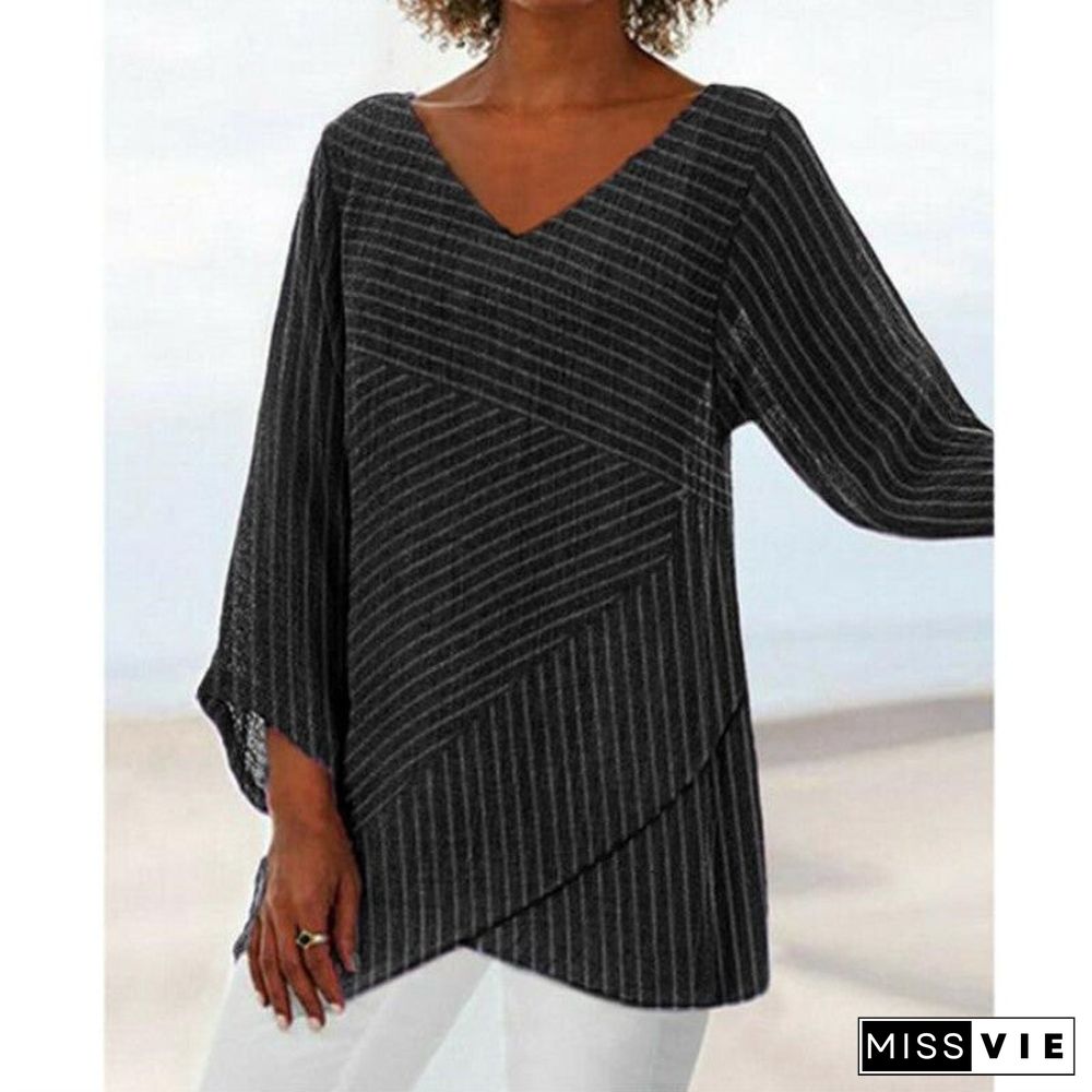 Women's Loose Striped Print Casual T-shirt