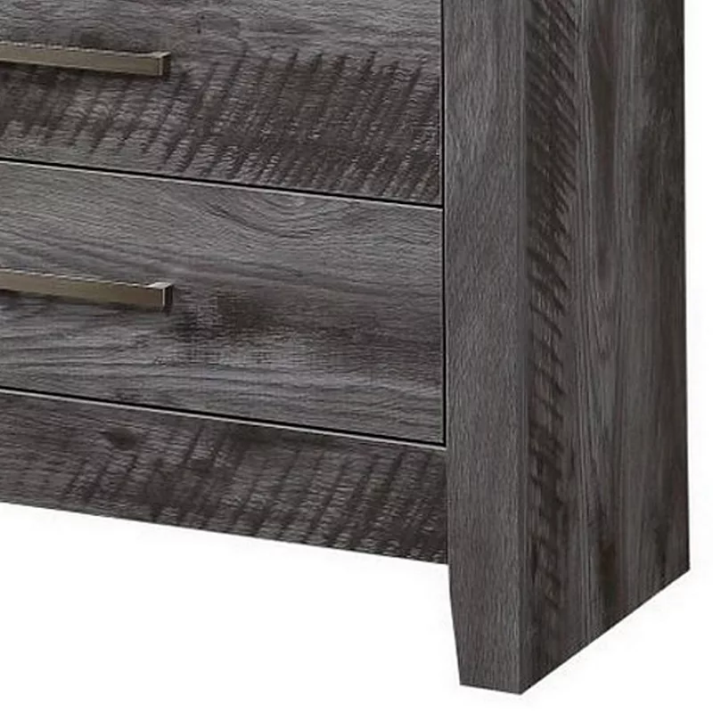 5 Drawer Wooden Chest with Metal Bar Pulls， Rustic Gray