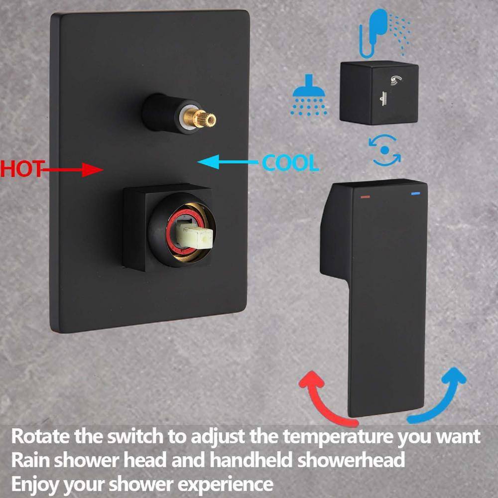 GIVING TREE 2-Spray Patterns with 2.0 GPM 12 in. Rain Shower Head Ceiling Mount Dual Shower Heads in Matte Black XLHDDTSH0014