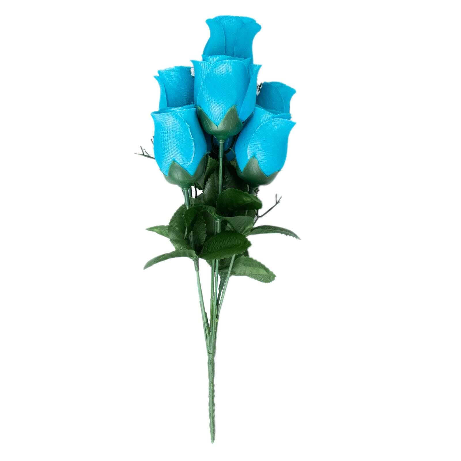 12 Bushes Turquoise Artificial Premium Silk Flower Rose Bud Bouquets