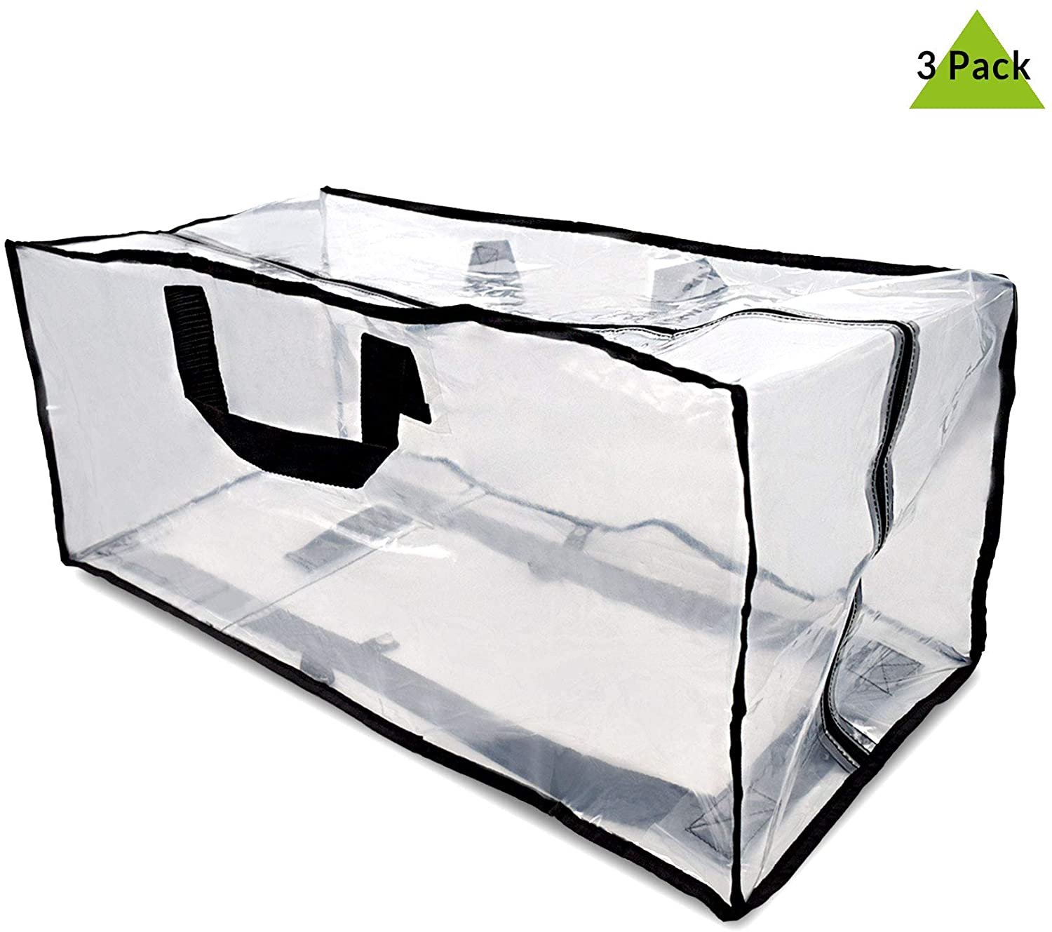 Zenpac- Waterproof Clear Zippered Storage Bags with Handles for Organizing 3 Pcs 27x12x13.75