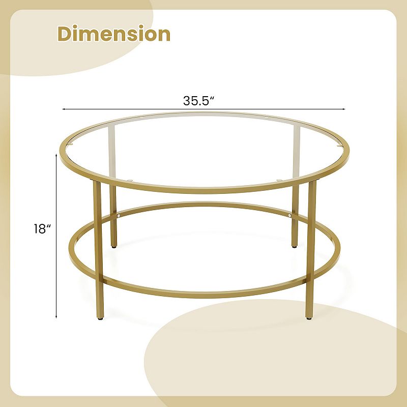 Round Coffee Table With Tempered Glass Tabletop