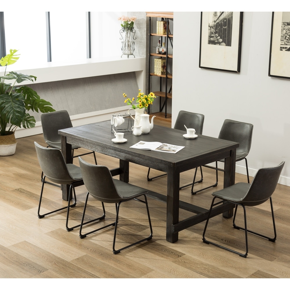 Roundhill Furniture Lotusville 7 piece Black Dining Table and Faux Leather Chairs Set