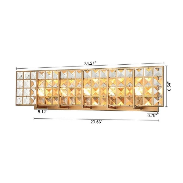 Modern Brass 5-Light Crystal Bath Vanity Lighting Wall Sconce