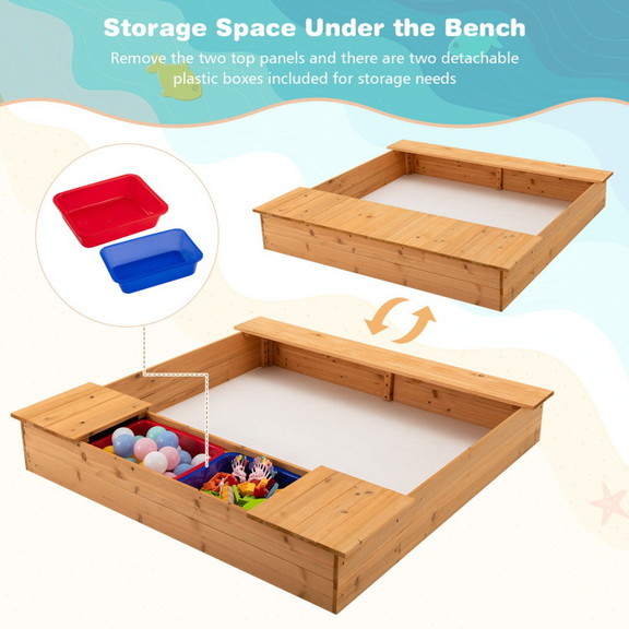 Costway 85602149 Kids Wooden Sandbox with Bench Se...